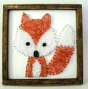 orange and white fox string art with wook border frame